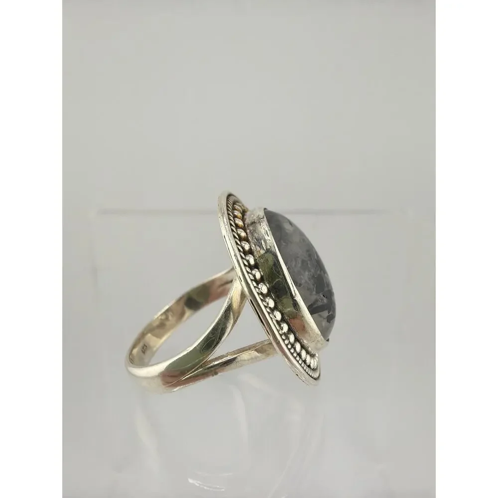 Artisan 925 Sterling Silver Black Rutilated Quartz Ring Size 8